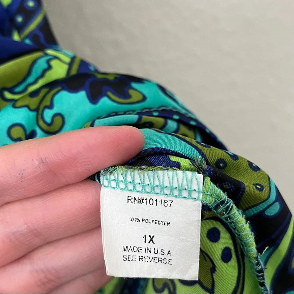 Cha Cha Vente Paisley Puff Sleeve Tunic Top Blouse Womens Size 1X Colorful - Picture 6 of 6